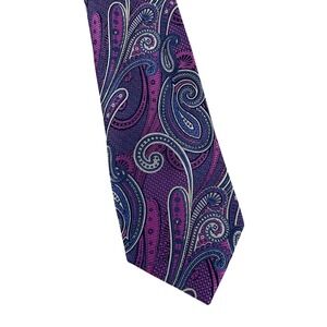 Jos. A. Bank Reserve Mens Silk Necktie Purple Blue Silver Paisley Silk Tie
